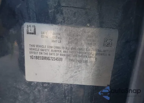 2016 Chevrolet Cruze Lt Auto from USA, damaged, VIN 1G1BE5SM9G7234509